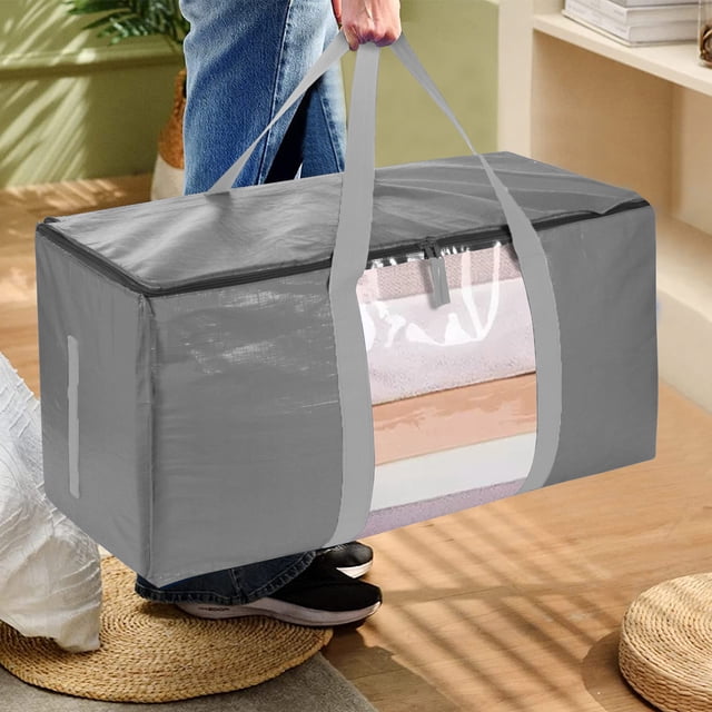 Dadatutu Moving Bags, Large Moving Boxes, College Packing Storage Boxes with Lids, Heavy Duty Totes, Sturdy Handles, Zipper, Clear Window, 27X15X13Inch