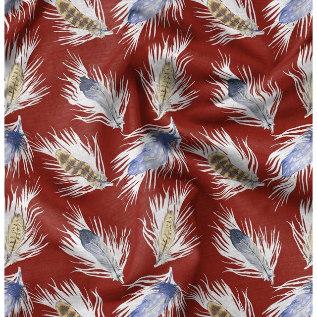 Soimoi Red Viscose Chiffon Fabric Print Feather Fabric Prints By Yard 42 Inch Wide