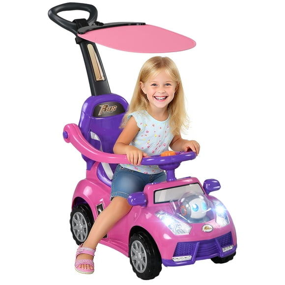 Qaba 3 in 1 Kids Push Car Toddler Sliding Car, Foot to Floor Design, Pink