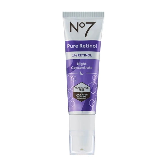 No7 Pure Retinol 1% Night Concentrate - Anti Wrinkle Retinol Serum with Collagen Peptides & Niacinamide for Younger Looking Skin - Firming Face Serum for Fine Lines & Wrinkles (30m