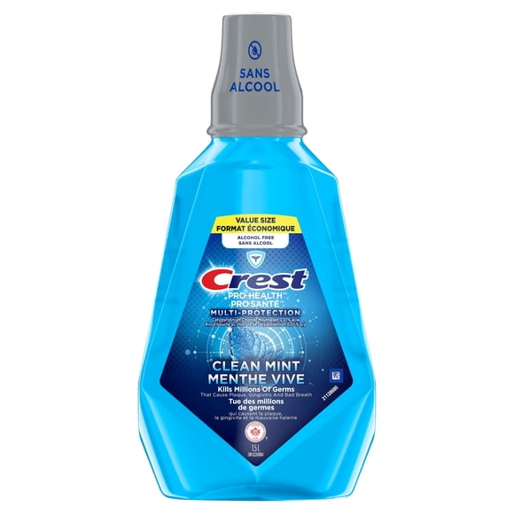Crest Pro-Santé Multi-Protection Sans Alcool Rince-Bouche avec CPC (Chlorure de Cétylpyridinium), Menthe Vive