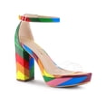thumbnail image 1 of BLISSFUL STEP Women's Printed Clear Platform Block Heels Sandals Rainbow 10, 1 of 8