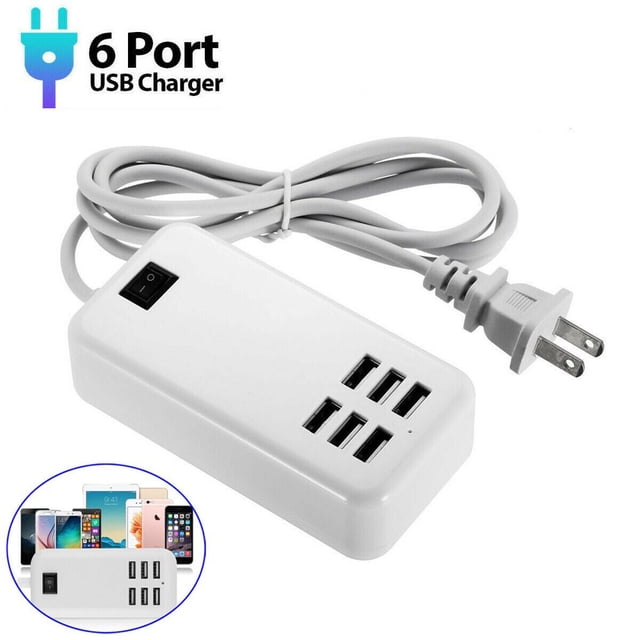 Chargeur Mural Multi-USB 30W 6 Ports Adaptateur Secteur pour Appareils Alimentés par Usb