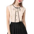 thumbnail image 2 of INSPIRE CHIC Women's Tie Neck Cap Sleeve Button Down Ruffle Summer Shirt Khaki M, 2 of 6