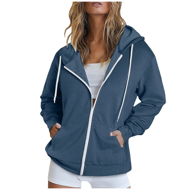 Timegard Chandails à Capuche Zippés pour Femmes Chandail à Manches Longues Automne Hiver Couleur Unie Veste Confortable avec Poches