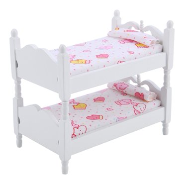 Doll House Mini Furniture Children Bedroom Model Bunk Bed Toys Wooden Doll Bunk Bed Toy