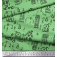 thumbnail image 3 of Soimoi Green Modal Satin Fabric Architectural Structure Architectural Print Fabric by the Yard 42 Inch Wide, 3 of 5