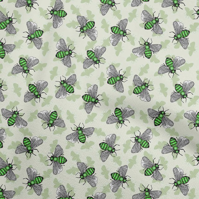 oneOone Rayon Light Olive Green Fabric Floral & Bee Craft Projects Decor Fabric Printed By The Yard 56 Inch Wide