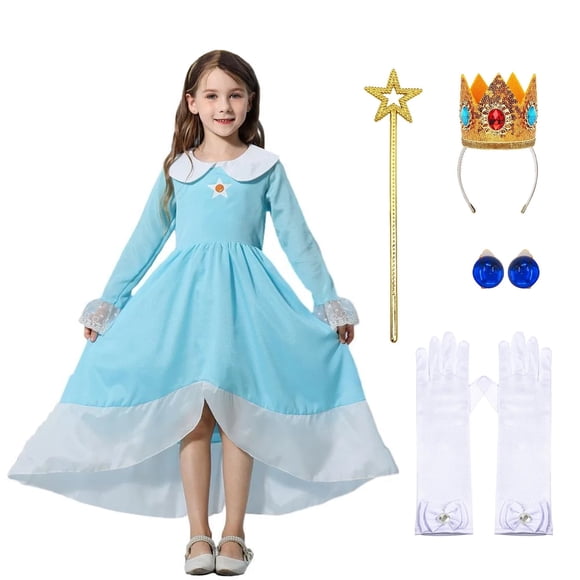 Super Bros Princess Peach Costume for Girls Birthday Halloween Christmas Cosplay Dress Up with Rich Accessories