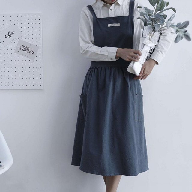 Tablier Croisé pour Femmes, Couture Ménagère Japonaise, Robe Plissée en Coton Mélangé