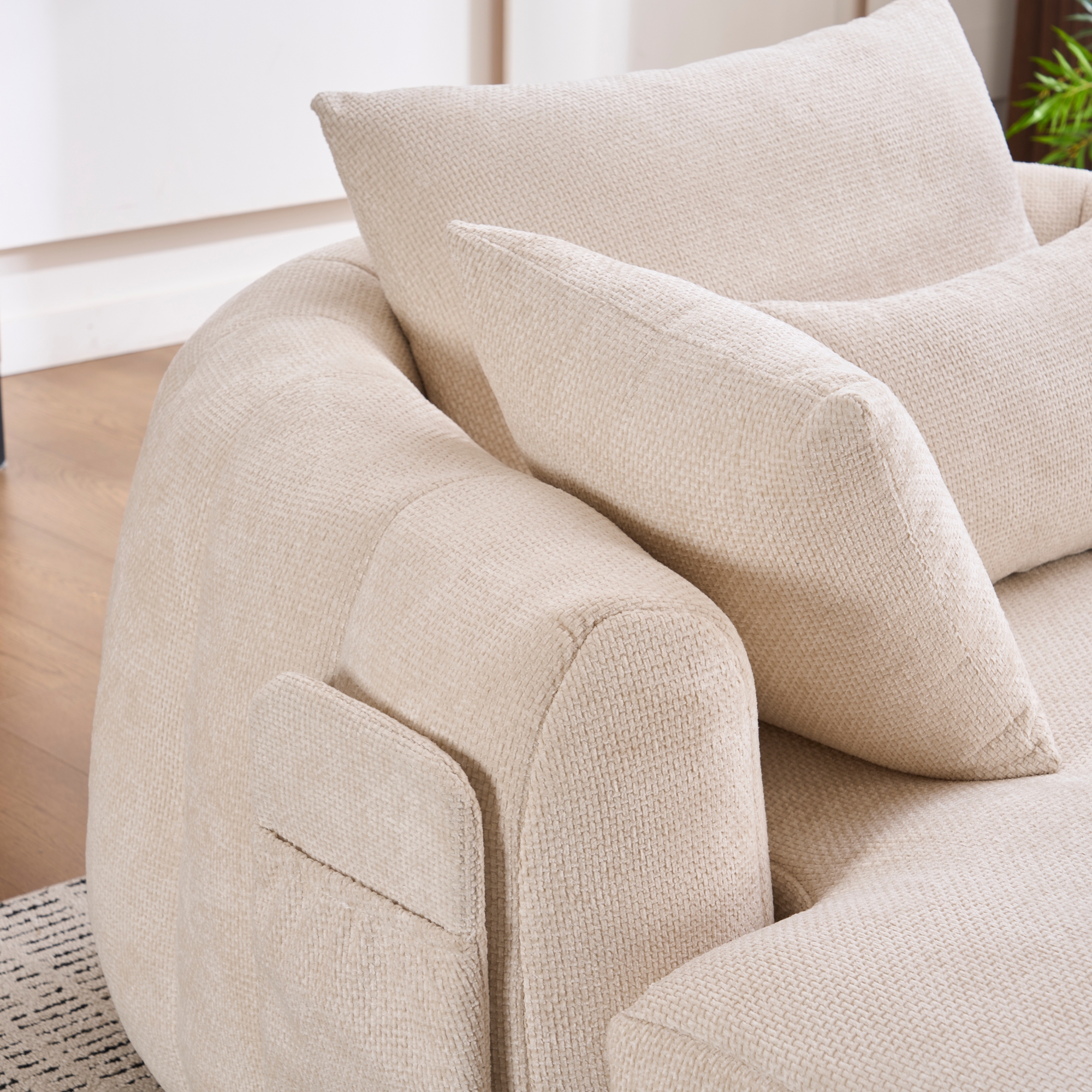 Chaise longue Noble House surdimensionnée, canapé-lit profond en chenille, beige
