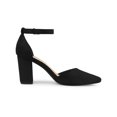 thumbnail image 3 of BLISSFUL STEP Women's Ankle Strap Pumps Pointed Toe High Block Heel Faux Suede Dress Shoes Black 7, 3 of 7