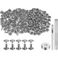 thumbnail image 1 of 200 Sets Leather Rivets 8 x 8mm Metal Double Cap Rivet Snaps Studs Fasteners with 3pcs Setting Tools Rivets for Leather Craft DIY Repair Decoration, Silver Tone, 1 of 7