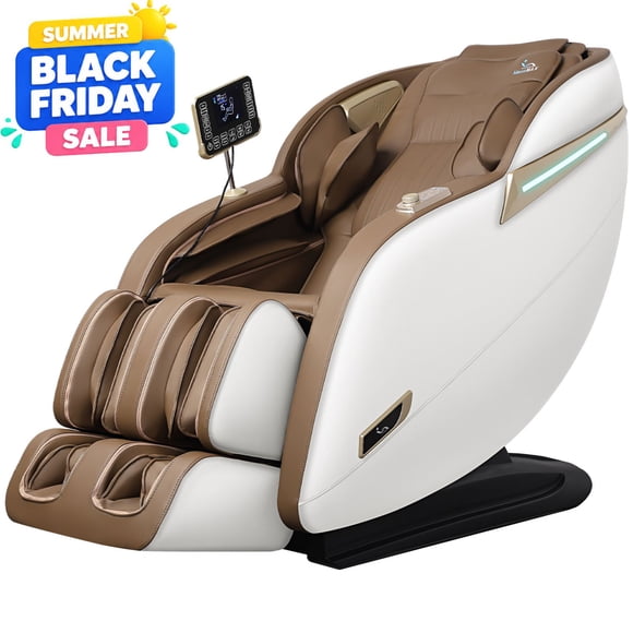 MassaMAX Full Body Massage Chair, Zero Gravity Recliner with SL Track, Heating Function, Beige/Brown