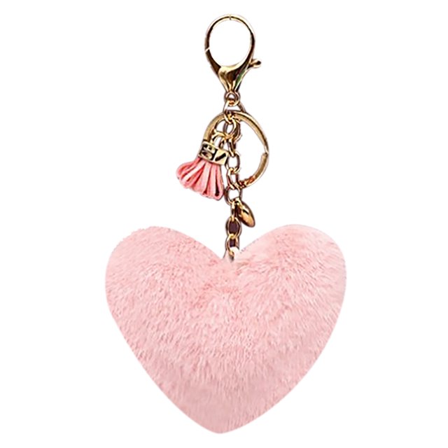 Women Heart Shaped Keychain Creative Fashion Pom Pom Key Ring Fluffy Car Charm