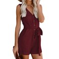thumbnail image 1 of FOCUSNORM Summer Women Off-the-shoulder V-neck Solid Color Sleeveless Playsuit, 1 of 8
