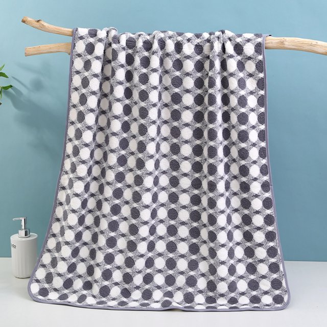 Cloth Towel Gray Corals Fleece Small Round Grids Quick Dry Towel Soft Absorbent Bath Towel No Linting No Fading(1-Piece) Rkxzt