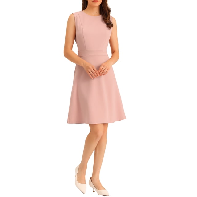 INSPIRE CHIC Robe Midi Évasée Sans Manches à Ligne A Unie pour Femme pour le Travail S Rose