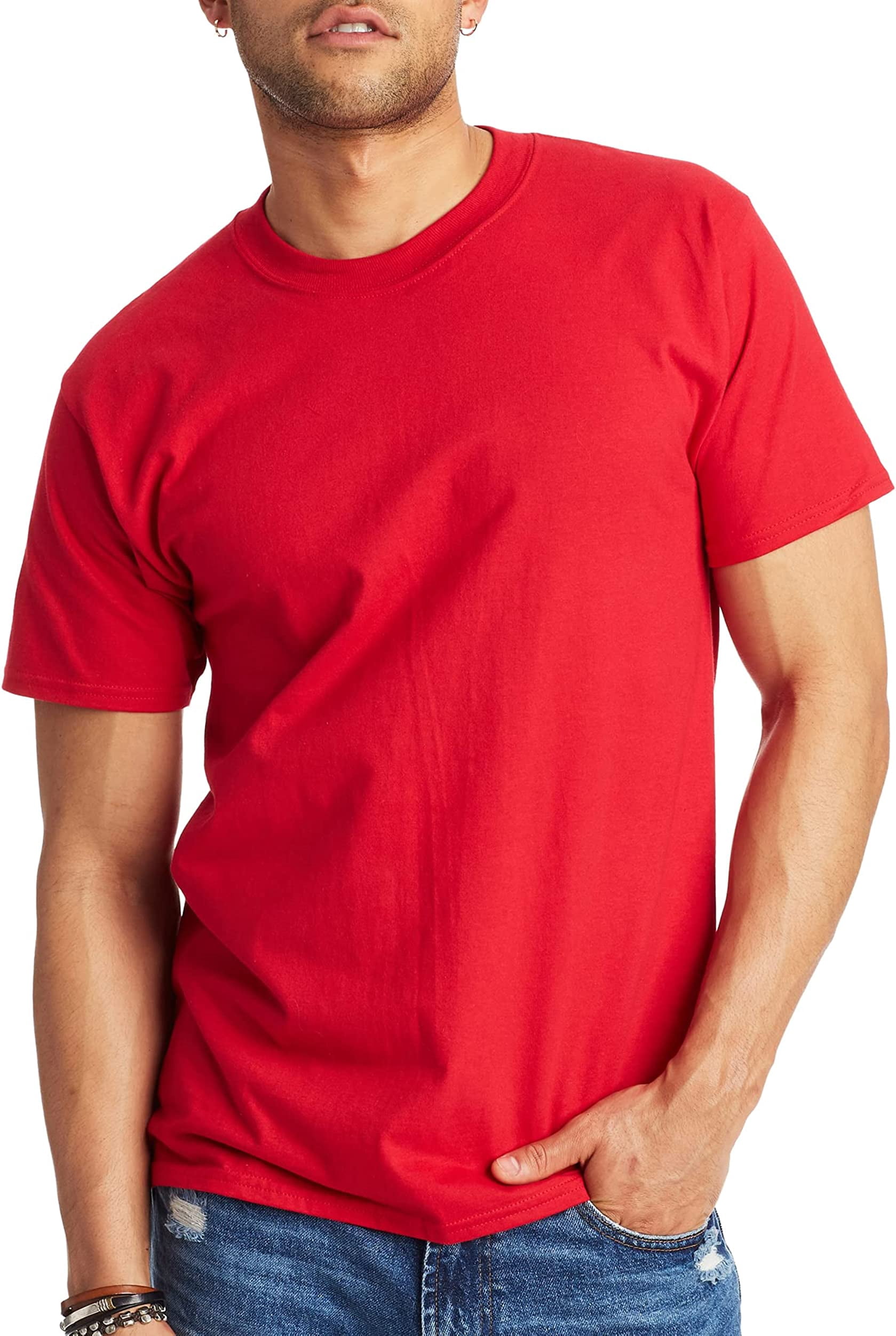 Hanes Mens Beefy-T Classic Crewneck Cotton Tee, XL, Deep Red