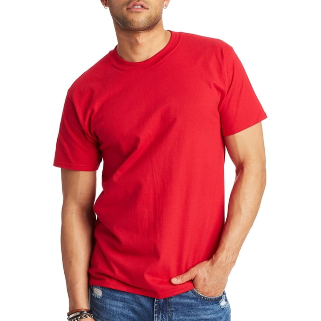 Hanes Mens Beefy-T Classic Crewneck Cotton Tee, L, Deep Red