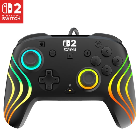 Turtle Beach Afterglow Wave Wired RGB Gaming Controller (Black) - Officially Licensed for Nintendo Switch 2, Nintendo Switch - Customizable Lighting, Hall-Effect, RBG