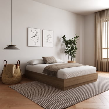 Nexera Milano Queen Platform Bed Frame, Brown Oak