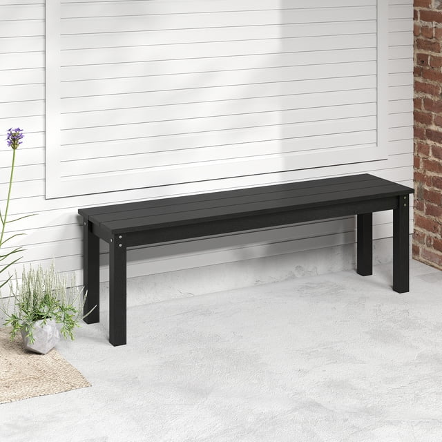 Gymax 55'' HDPE Outdoor Bench for 2-3 People Weatherproof Backless Patio Garden Bench Black