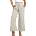thumbnail image 1 of Yuyuzo Cotton Linen Pants for Women High Waisted Ruffle Drawstring Wide Leg Ankle Length Trousers, 1 of 3
