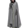thumbnail image 3 of XZNGL Women Autumn Fashion Solid Hooded Button Cloak Split Fork Woolen Coat, 3 of 6