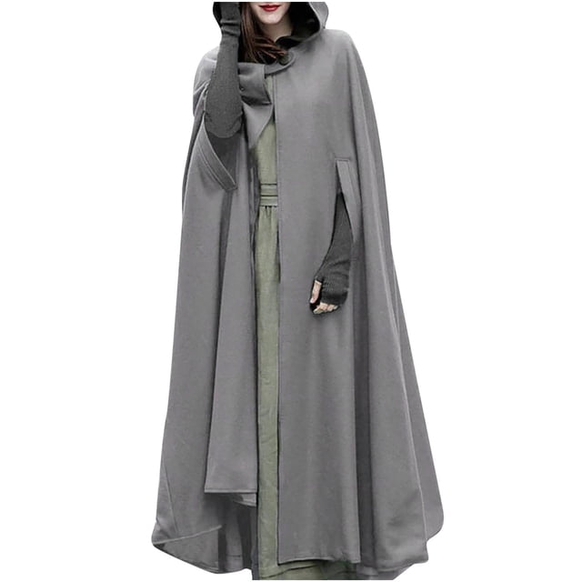 Pisexur Shacket Jacket Women Autumn Fashion Solid Hooded Button Cloak Split Fork Woolen Coat Pocketed Shirts Fall Jacket Shackets