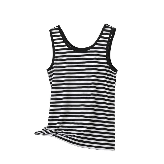 Lmnyox Débardeurs Rayés pour Femmes Décontractés Confortables Col Rond Sans Manches Camisoles Grande Taille Chandails Basiques M-5TG