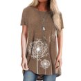 thumbnail image 2 of yingyy Femmes T-shirt Imprimé Casual Chemisier Manches Courtes Col Rond Top, Bleu, S Café XXL, 2 of 5