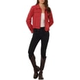 thumbnail image 2 of INSPIRE CHIC Women's Faux Suede Jacket Point Collar Button Down Cropped Sanded Moto Biker Coat XS Red, 2 of 6