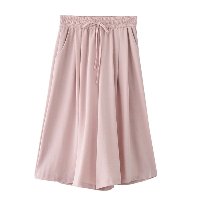 Timegard Wide Leg Pants for Women Capris Elastic High Waisted Drawstring Casual Loose Cropped Pants