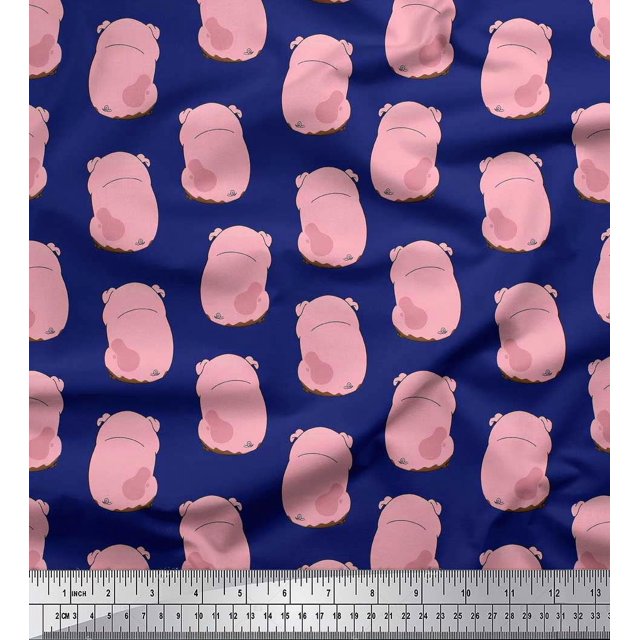 Soimoi Rayon Fabric Pig Animal Print Fabric by The Yard 56 Inch Wide