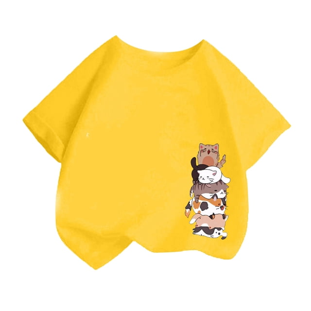 T-shirt d'Été à Manches Courtes et Col Rond Imprimé Mode Mignon pour Filles Juniors Petites Filles Crop Top 4t