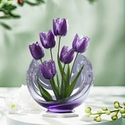 Purple Tulips Acrylic Desktop Decoration | Multicolor Plastic Home Decor | 9.8x7x2.3 Inch Modern Tabletop Ornament for Easter & Party Decor