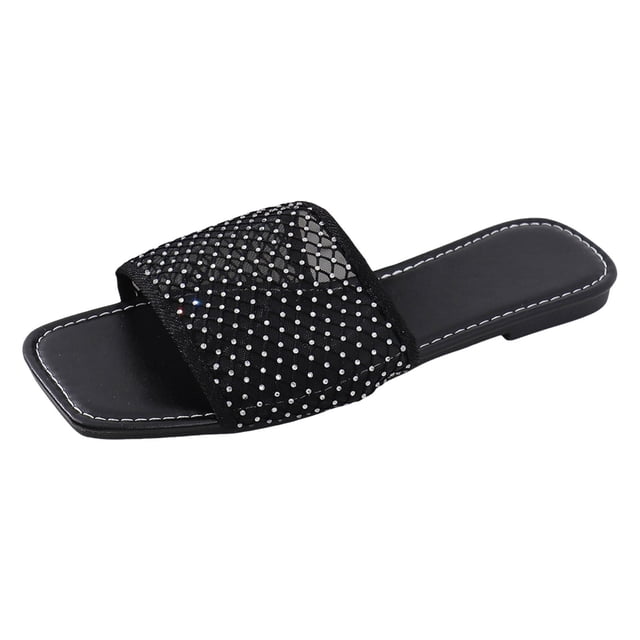 IUJSOY Womens Single Mesh Band Slides Sandals Square Open Toe Slip on Summer Beach Flat Sandals