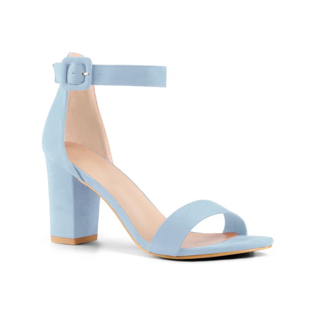 BLISSFUL STEP Woman's Sandals Block Heels Ankle Strap Open Toe Sandals Sky Blue 7