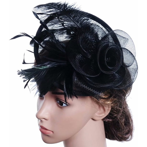 Floral Feather Fascinator Hat Derby Headband Clip Women\'s Tea Party Wedding TS Fascinators for Women Derby Hats with Mesh Feather Hair  main image 2