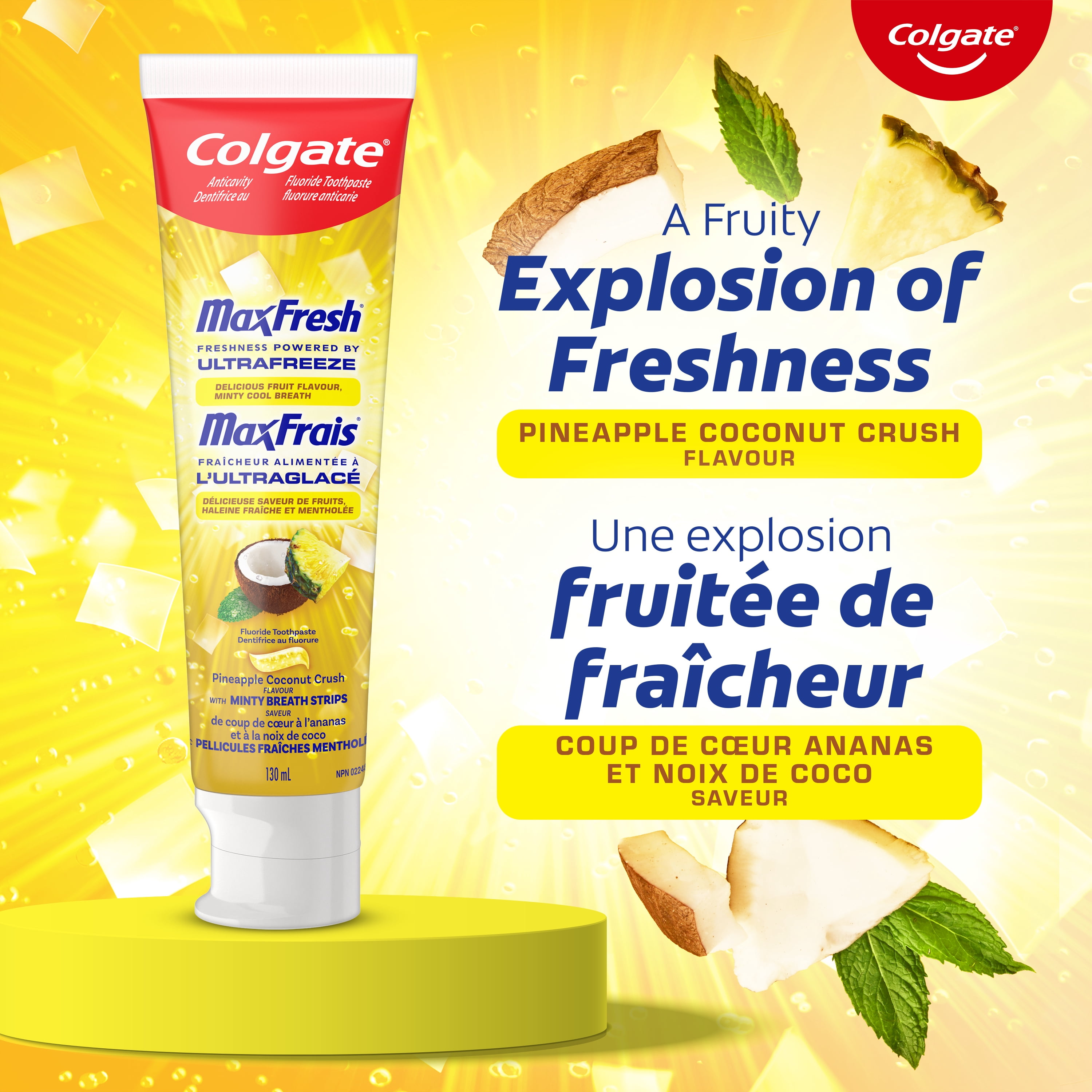 Colgate Maxfrais Dentifrice au Fluorure, Coup de Cœur Ananas et Noix de Coco à la Menthe 130ml