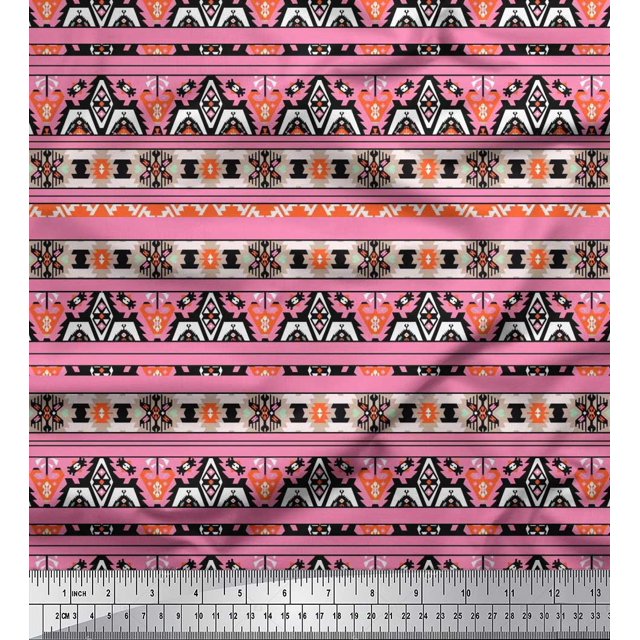Soimoi Polyester Crepe Fabric Aztec Southwestern Printed Craft Fabric by The Yard 52 Inch Wide