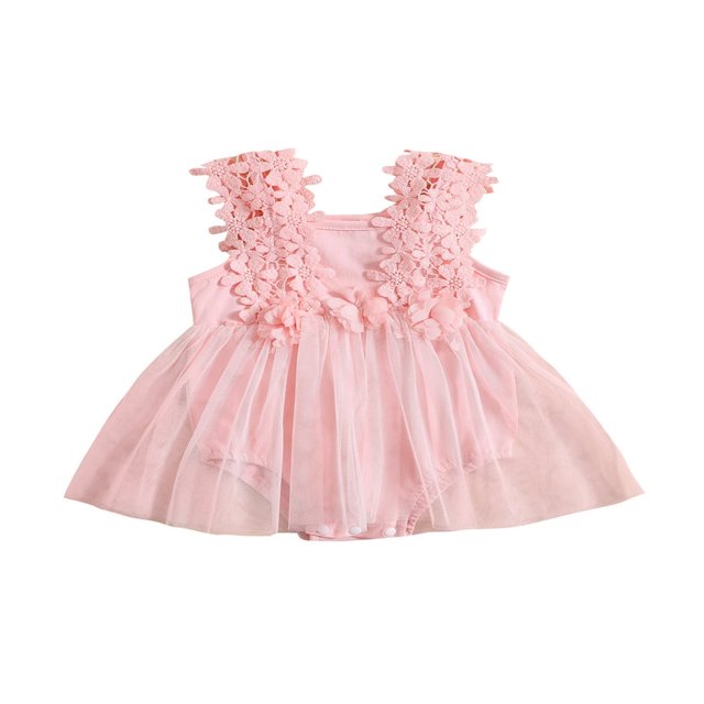 Nouveau-né Bébé Filles Romper Robe Dentelle Floral Tulle Robe Sans Manches en Mesh Combinaison Été Casual Body