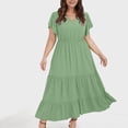 thumbnail image 4 of yievot Robe Grande Taille pour Femmes Col en V Été Décontractée Maxi Robes à Volants Manches Courtes Longue Robe avec Poches, 4 of 5