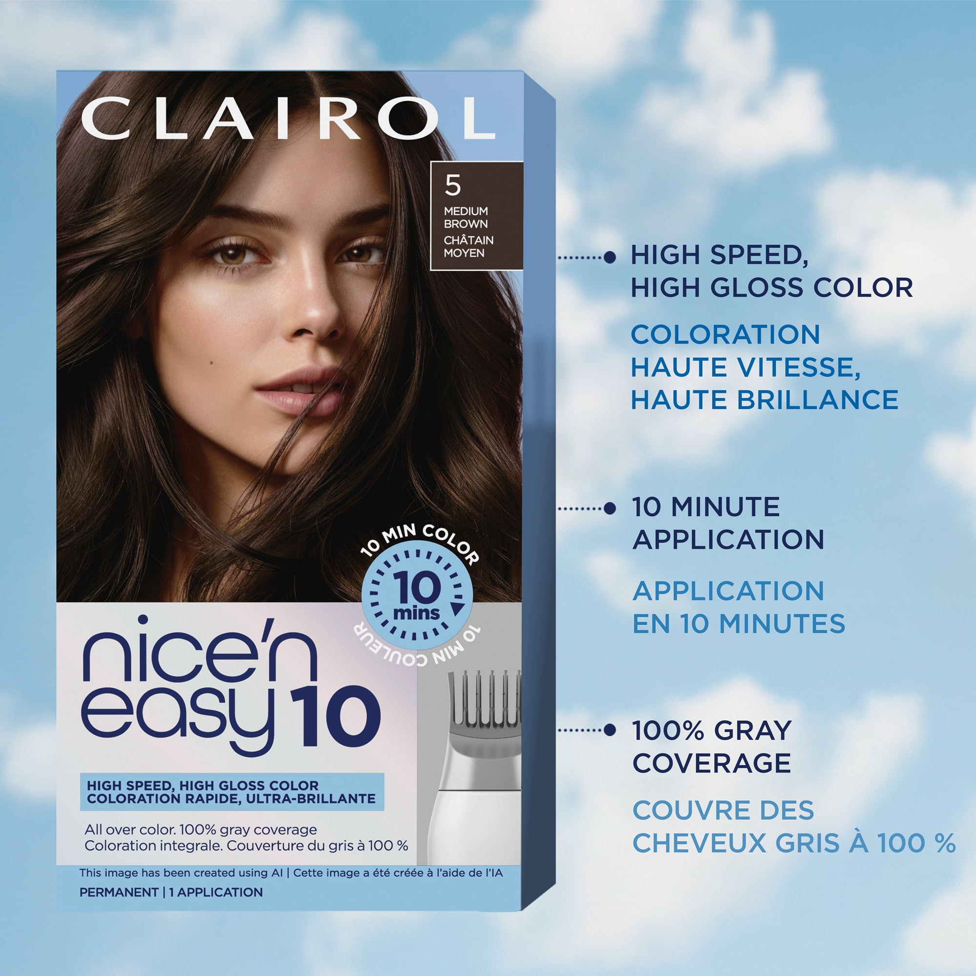 Clairol Nice’n Easy 10 – Coloration permanente pour cheveux, couvre les cheveux gris à 100 % en seulement 10 minutes