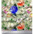 thumbnail image 1 of Soimoi Moss Georgette Tissu Rayure & Orchidée Tissu Imprimé Floral par la Cour 42 Pouces de Large, 1 of 3