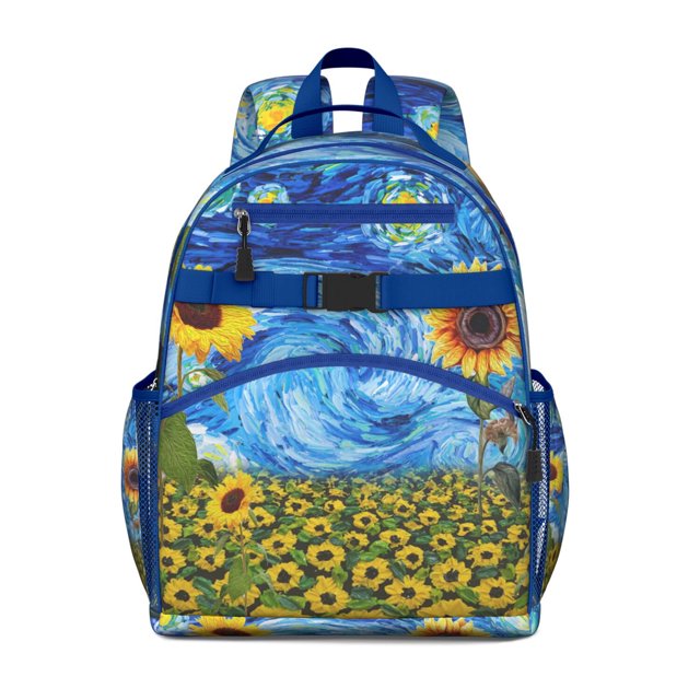 Boho Sunflower Print School Backpack for Student Lightweight Adjustable Padded Straps Chest Strap Durable Water-resistant Bookbag for Daily Use