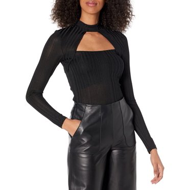 BCBGeneration Women's Long Sleeve Bodycon Top with Cutout, Black, X-Small