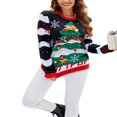 thumbnail image 2 of Chandail Tricoté de Noël pour Femmes Manches Longues Col Rond Imprimé Dinosaure/arbre de Noël, 2 of 8