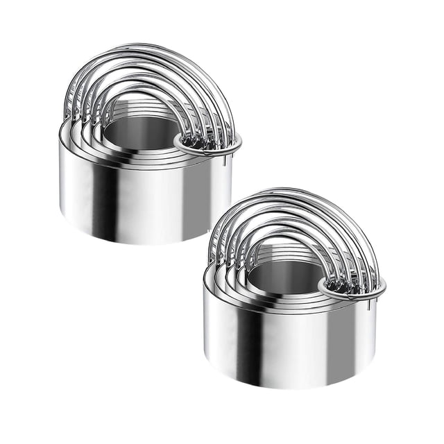 Oleegame 2PC Cookie Mold Stainless Round Handle with 5 Steel Cookies Pcs Baking Circle Cake Mould Silver